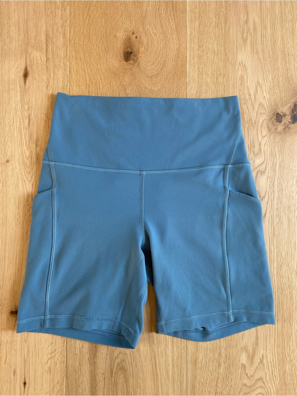 Lululemon High Waisted Align Shorts with Pockets in Dusty Blue
